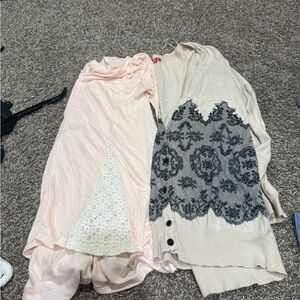 Pink and Cream shirt and Cardigan with Lace Detail